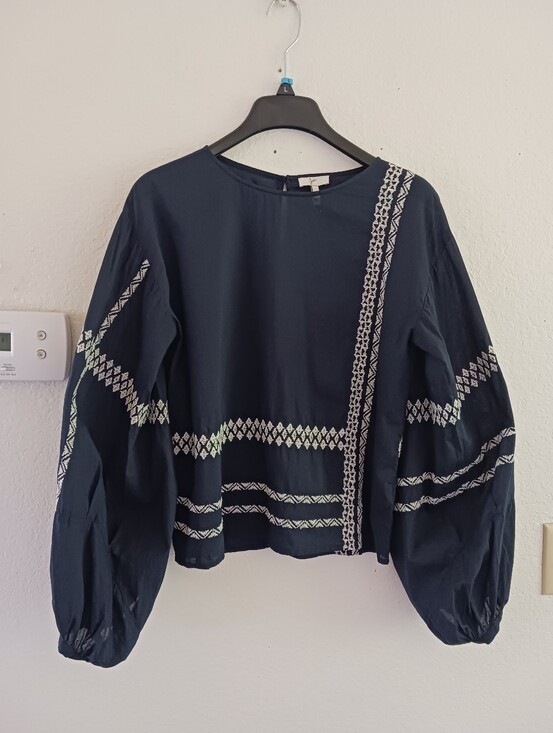 Joie Tops - JOIE Dark Navy Embroidered Balloon Sleeve Blouse